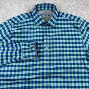 Twillory Shirt Mens 16 32 Blue Gingham Check Tailored Fit‎ Performance Coolmax